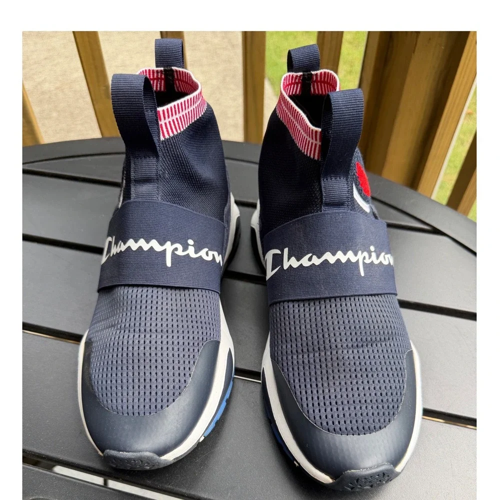 Champion Rally Pro Navy Blue Red White Mid Top Slip On Sneakers Mens 10.5M